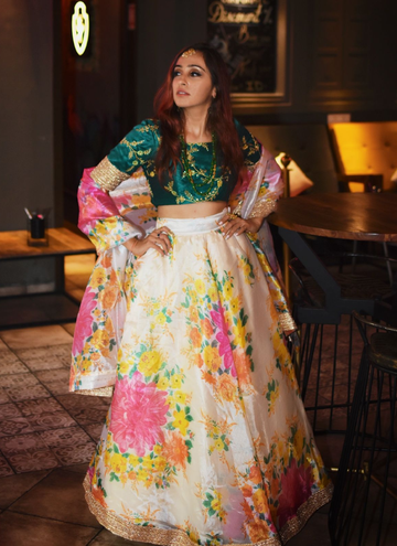 Festival Special Khadi Organza Floral Print Lehenga Choli